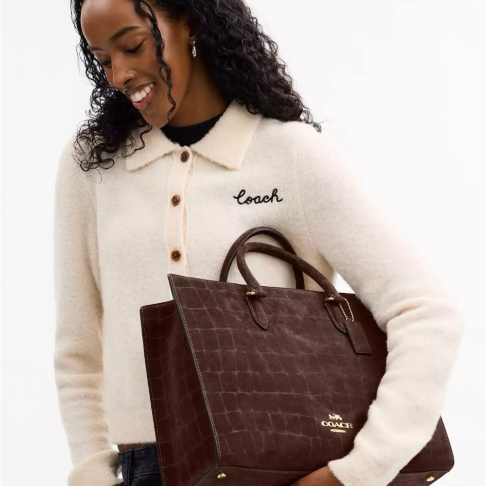 COACH Maggie Tote Bag CCC72 Crocodile-embossed suede and smooth leather NEW!! - Picture 3 of 9